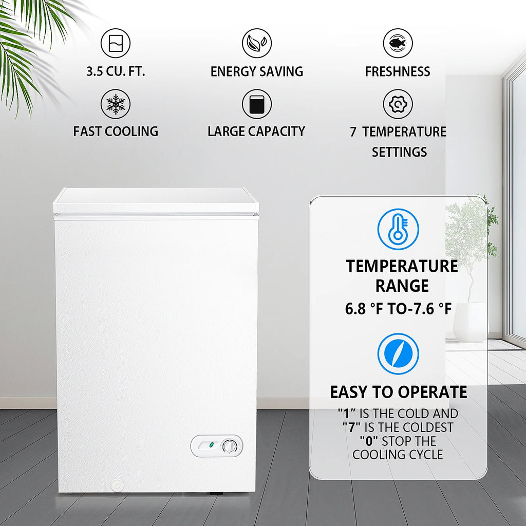 Moifoi 3.5 Cu.ft Chest Freezer w/ Removable Storage Basket & Top Open Door, Energy Saving, White