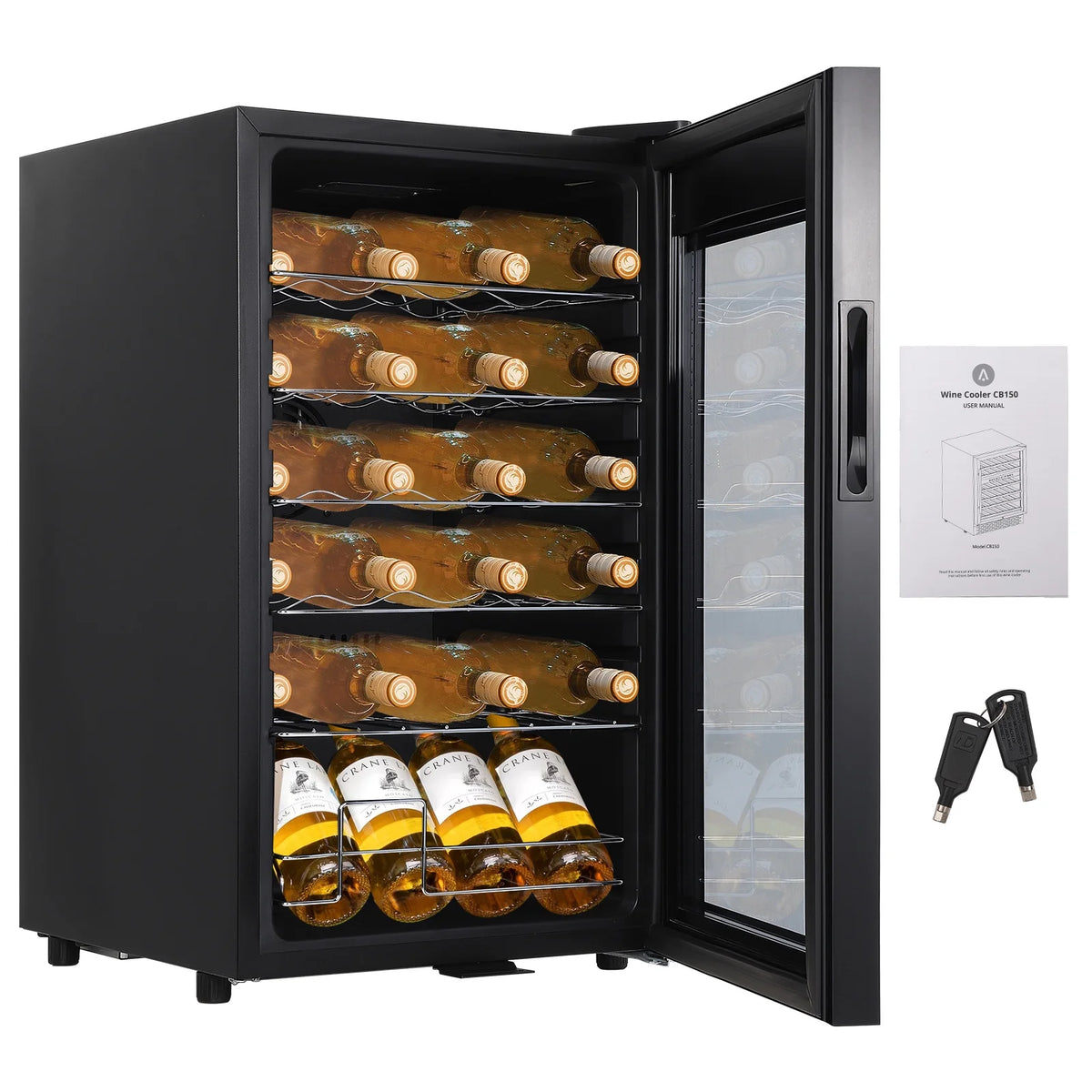 Garvee 24 Bottle Freestanding Wine Cooler Refrigerator with Glass Door for Bar, Party, Winery, Black