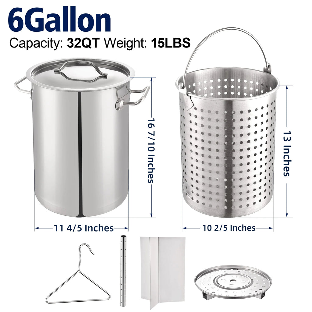 64QT Stainless Steel Pot with 200,000BTU Propane Fryer, Seafood Boil Pot, Crab Boil Pot, Lobster Pot, Shrimp Boil Pot, Tamale Steamer Pot with Basket and Turkey Fryer Burner