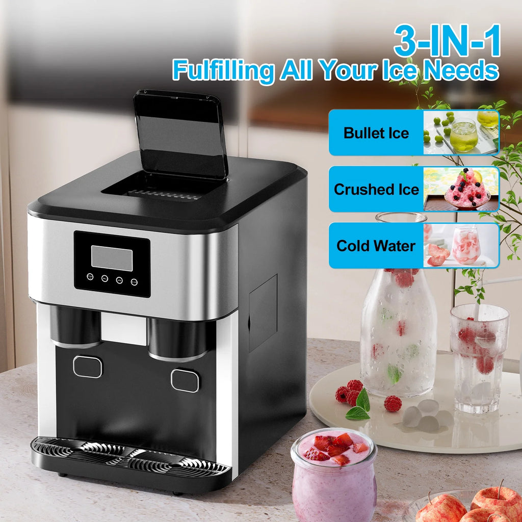 TABU 40Lbs/24H Countertop Ice Maker Machine,3 in 1 Ice Maker with Water Dispenser,Crushed Ice,Black