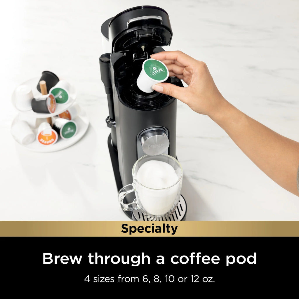 Ninja Pods & Grounds Specialty Single-Serve Coffee Maker with Integrated Milk Frother, Black, PB051