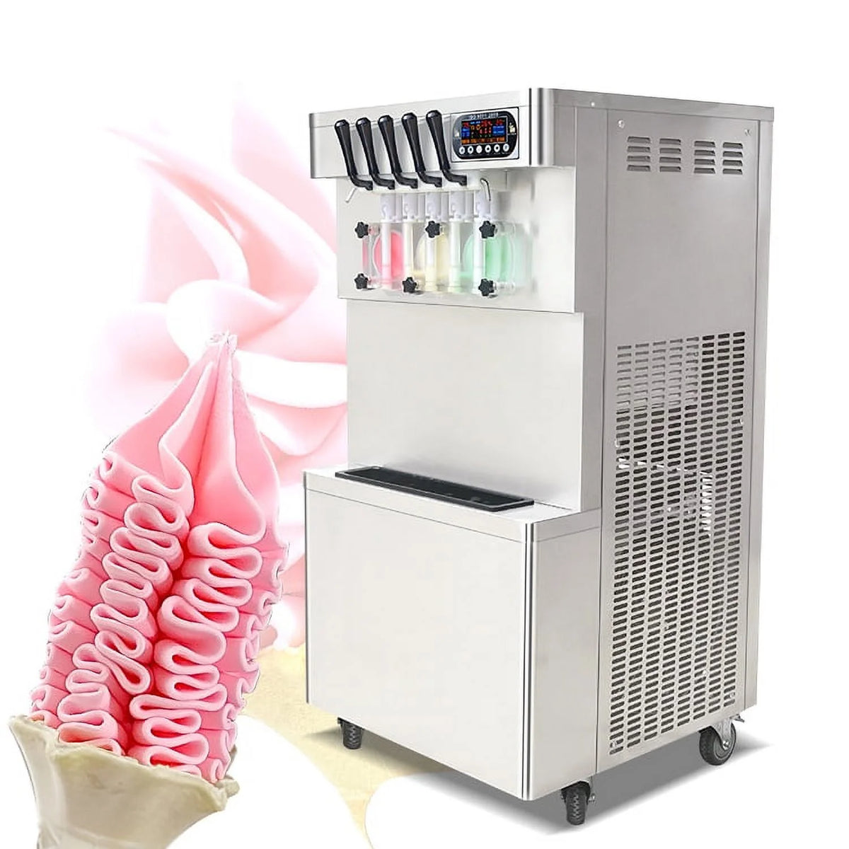 Kolice Commercial ETL 5 Flavors Soft Serve Ice Cream Machine,gelato soft ice cream maker -5 Different Discharge Nozzles,Upper Tanks Refrigerated