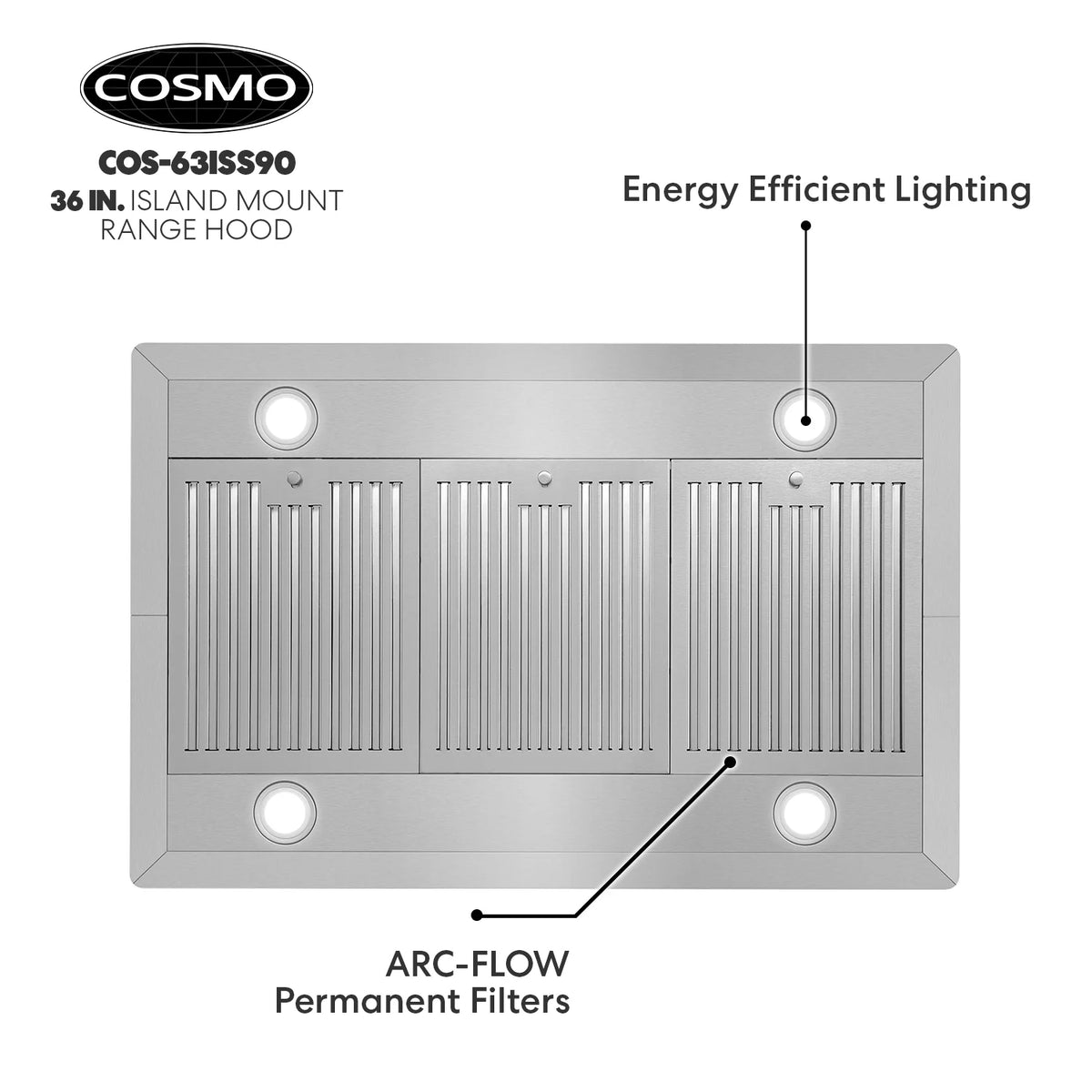 36 in. Lumin Collection Ductless Island Range Hood, Soft Touch Controls, LED Lights, Stainless Steel