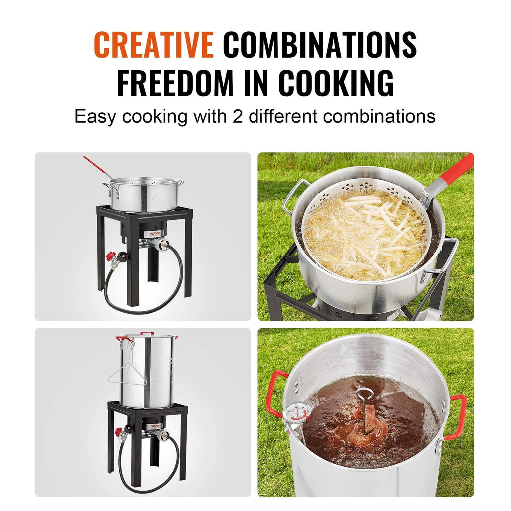 5-Piece Outdoor Turkey and Seafood Cooking Set: High-Power Fryer/Steamer with 54K BTU Burner, Baskets, Rack, and Thermometer