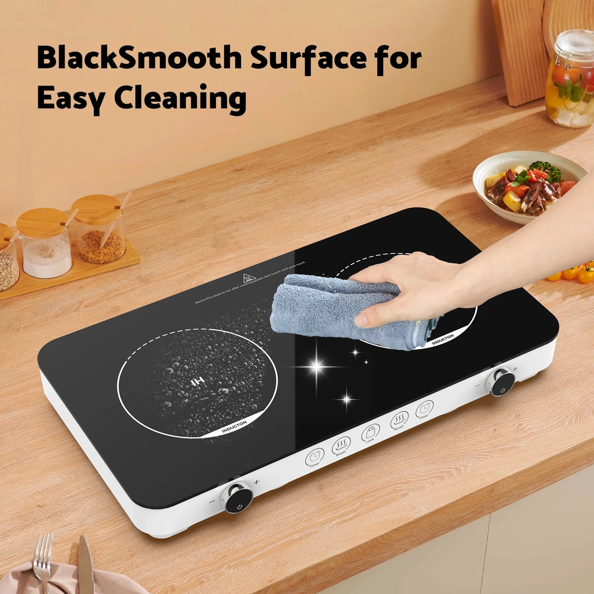 Advwin Double Induction Cooktop Burner, 1800W Portable Induction Cooktop with 8 Temperature & Power Levels, Timer, Child Lock, Independent 2 Burner Control, Ultra-Thin Design