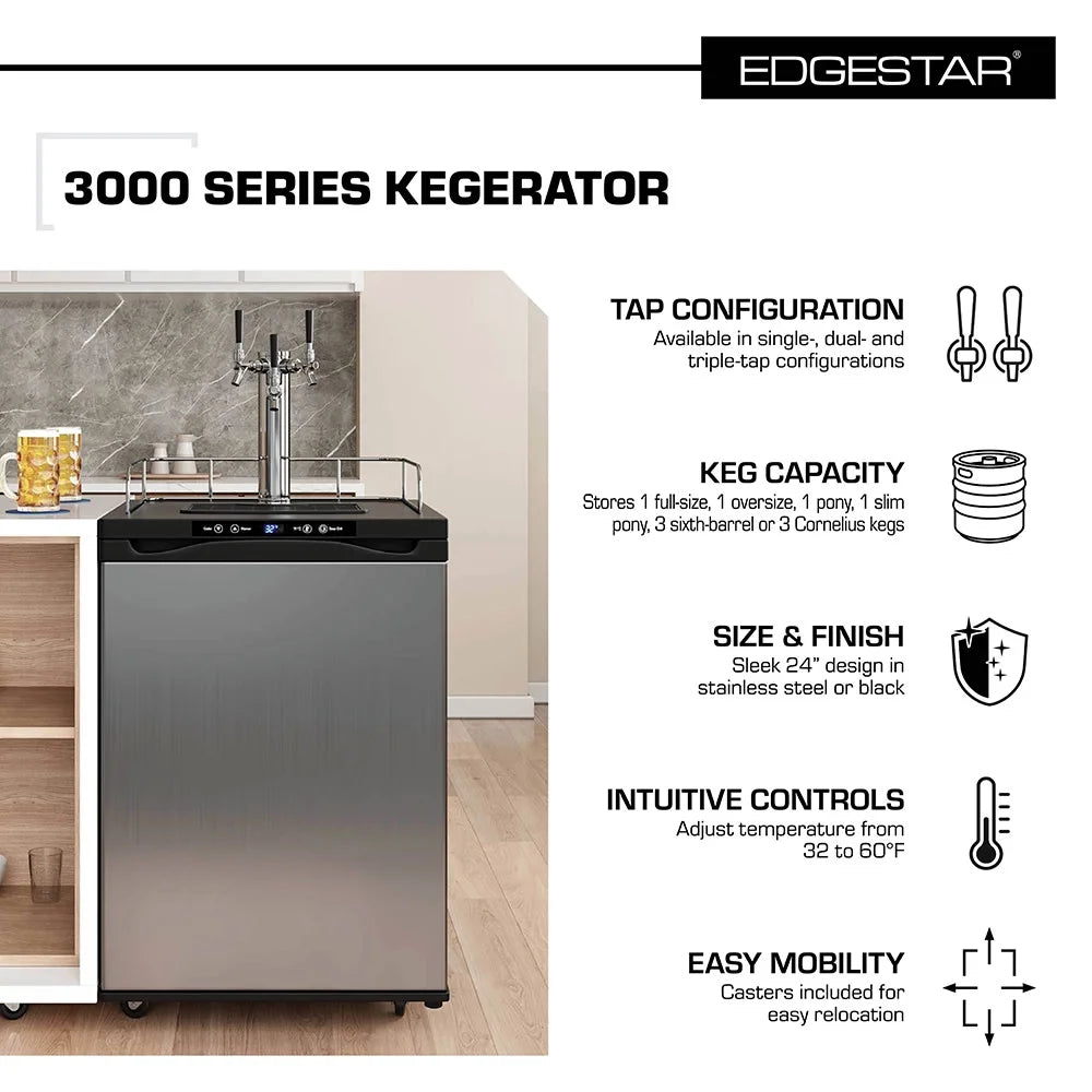 Edgestar Kc3000trip 24" Wide Triple Tap Kegerator - Stainless Steel