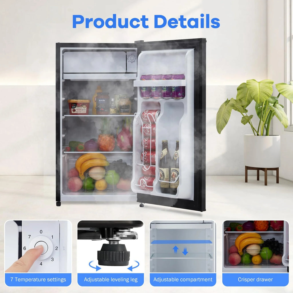 Adoolla 4.3 Cu.Ft. Single Door Mini Refrigerator with Top Freezer and 7 Adjustable Temperature Settings