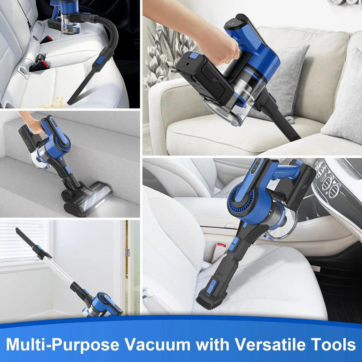 POWEART Cordless Vacuum Cleaner, 30Kpa 350W Powerful Stick Vacuum, 8 in 1 Self-Standing Rechargeable Battery Vacuum Up to 55min Runtime, Lightweight Cordless Vacuum for Pet Hair Hard Floor Carpet