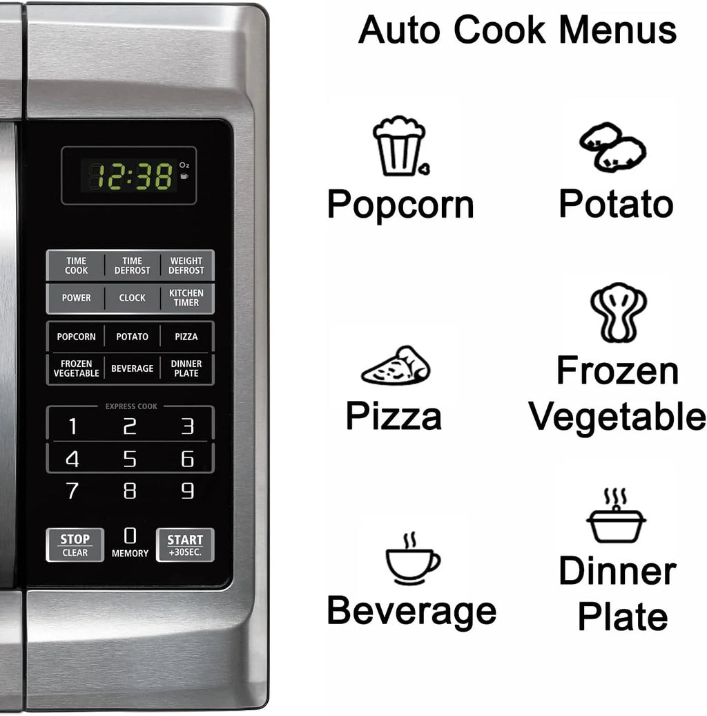 Emerson 1.3 Cu Ft 1000 Watt, Touch Control Microwave Oven, Stainless Steel/Black, MW1338SB