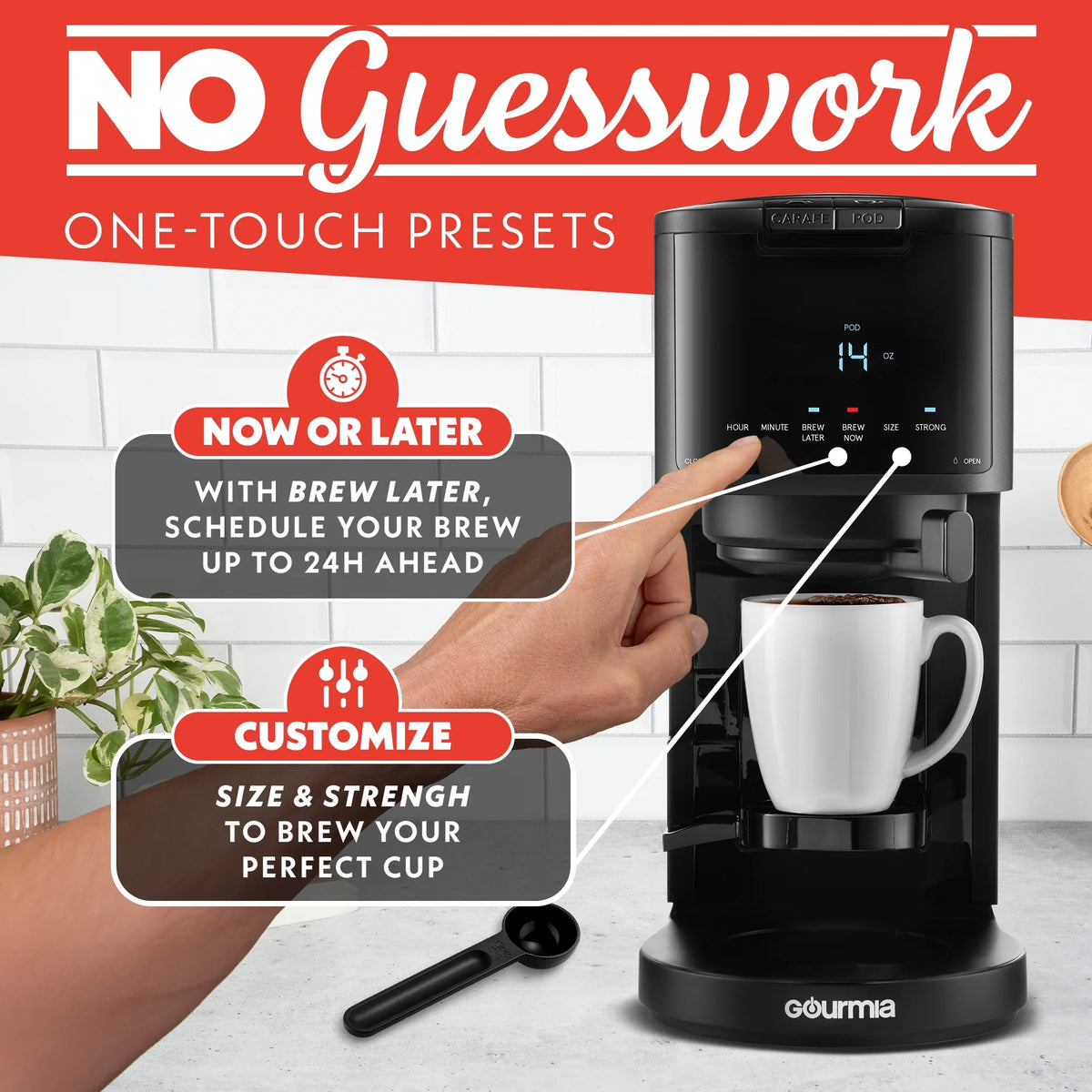 Gourmia 2-in-1 Coffee Maker, Single Serve Pod + 12 Cup Drip, K-Cup Compatible, Black