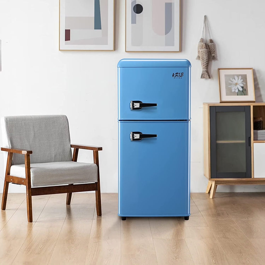 GGTB 3.0 Cu.Ft Two Door Small Refrigerator with Freezer, Compact Retro Small Refrigerator for Dorm, Office, Bar, RV, Bedroom, Blue
