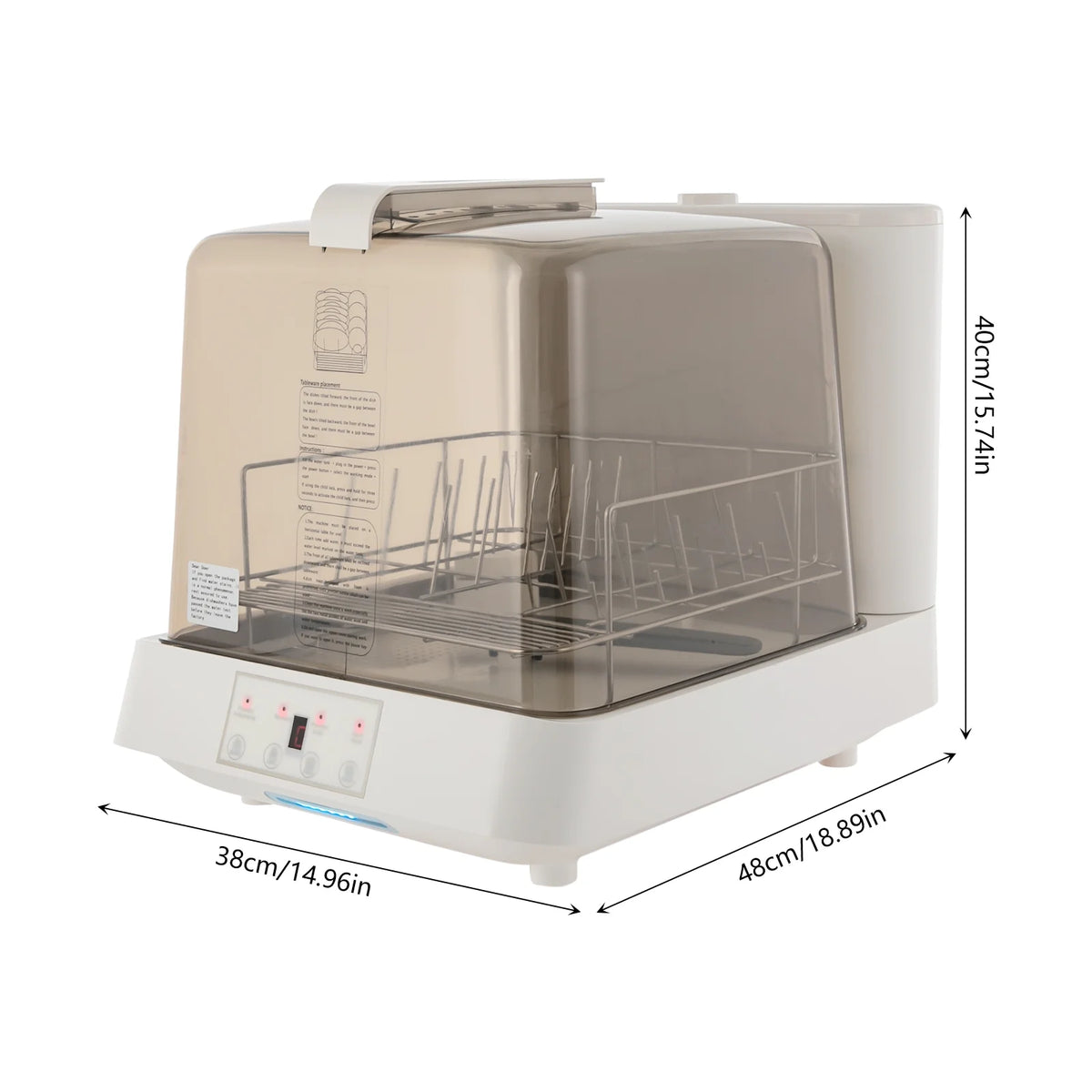48*38*40cm Rectangle Portable Countertop Dishwasher Automatic Dishwashing with Tank Mini Dishwasher White Brown