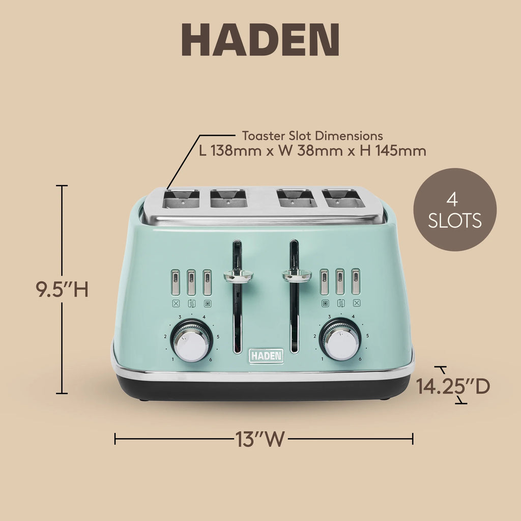 Haden Cotswold 4-Slice Wide Slot Toaster, Sage - 75100