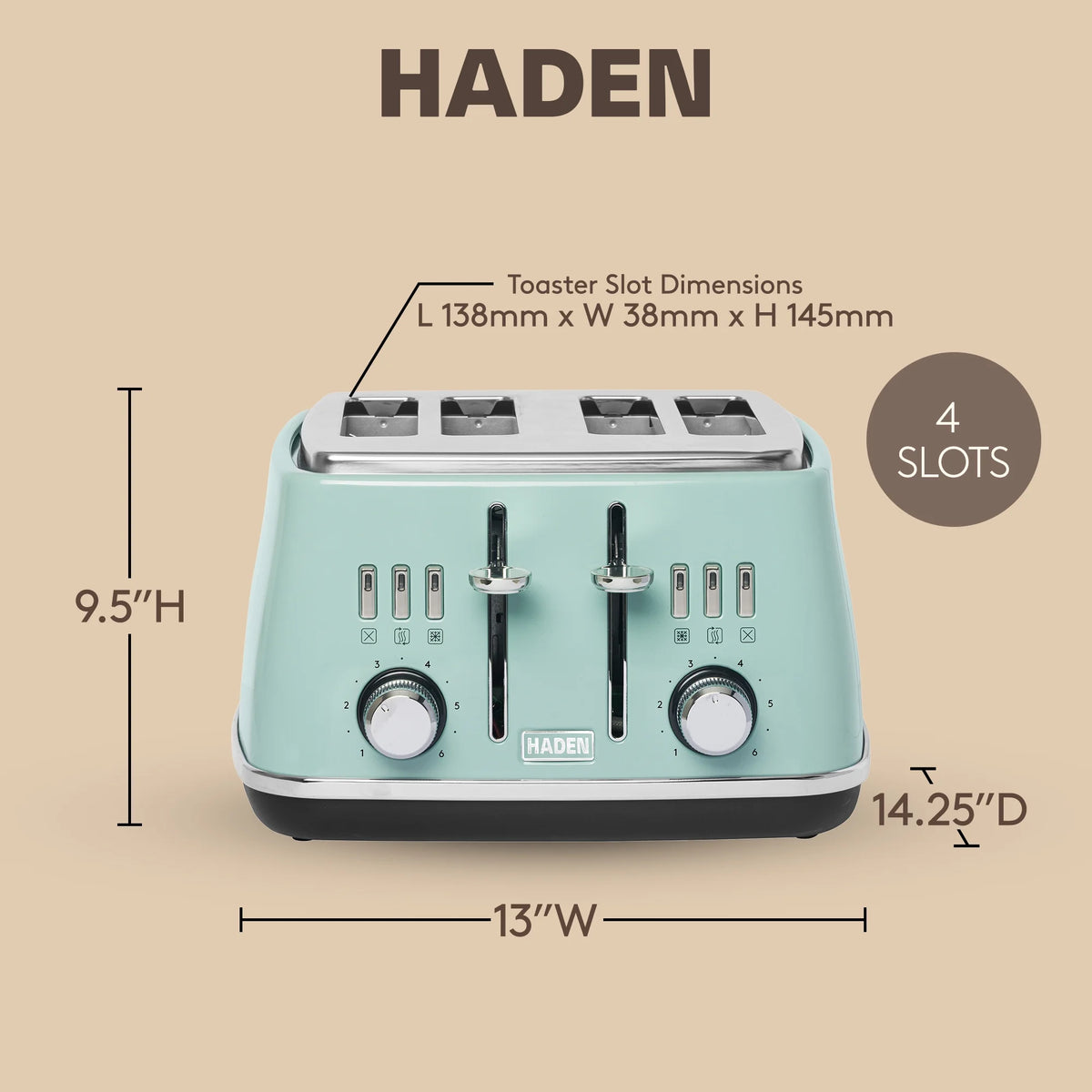 Haden Cotswold 4-Slice Wide Slot Toaster, Sage - 75100