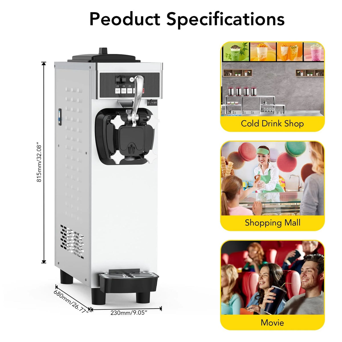 Entcook 3 Flavors Commercial Ice Cream Maker, 5.8-8 Gal/H Countertop Soft Serve Ice Cream Yogurt Machine with LCD Display