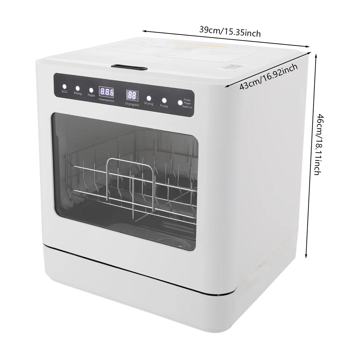 6.8L/1.8 Gallon Rectangular White Portable Mini Dishwasher Countertop Dishwasher, Household Mini Dishwasher
