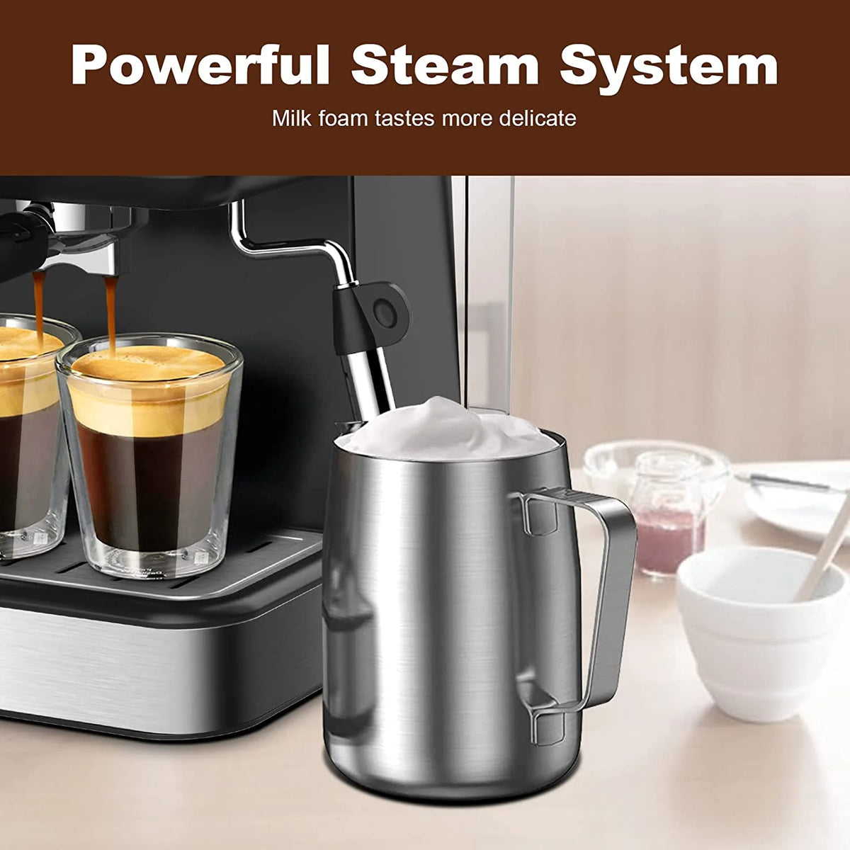 COOKCOK Espresso Machine 20 Bar,Expresso Coffee Machine With Milk Foaming Steam Wand,Espresso and Cappuccino Maker,ESE POD capsules filter,For Home Barista,Detachable Frothing Nozzle,1.5L Water Tank