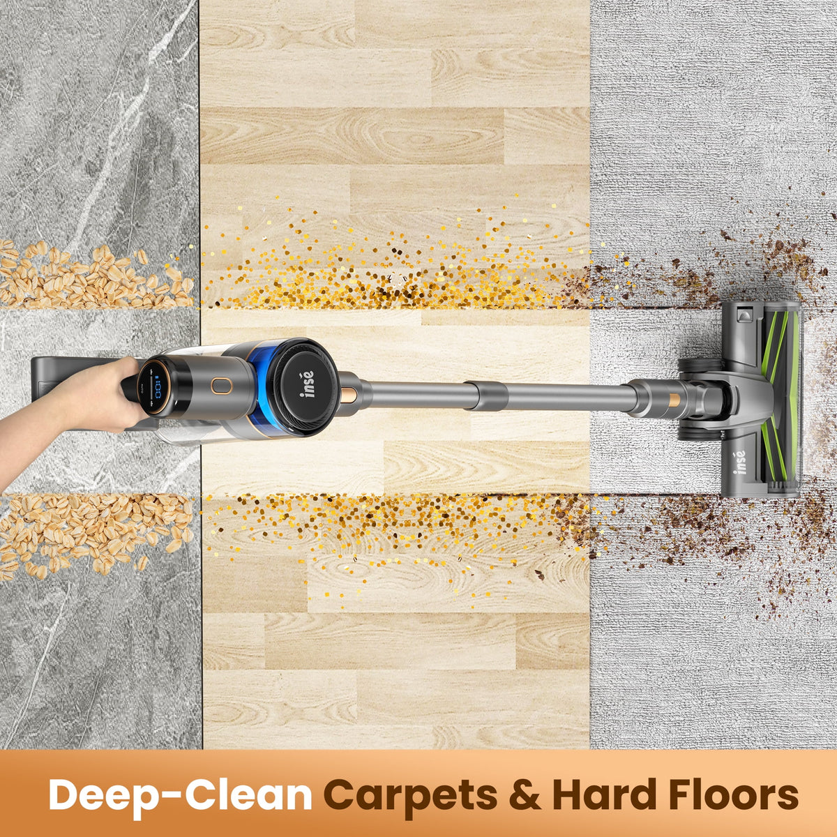 INSE Cordless Stick Vacuum Cleaner for Pet Hair Hard Floors Carpet, New S9X, 55 Mins Runtimes & 45 Kpa Powerful Suction