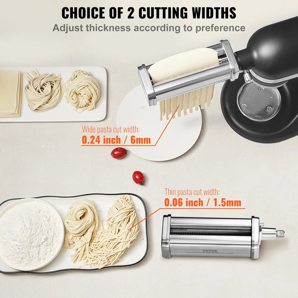 KFFKFF Pasta Maker Attachment for All Kitchenaid Mixers, Kitchen Aid Stand Mixer Set Accessories with 3 Shafts Including Dough Roller Spaghetti Cutter Fettuccine