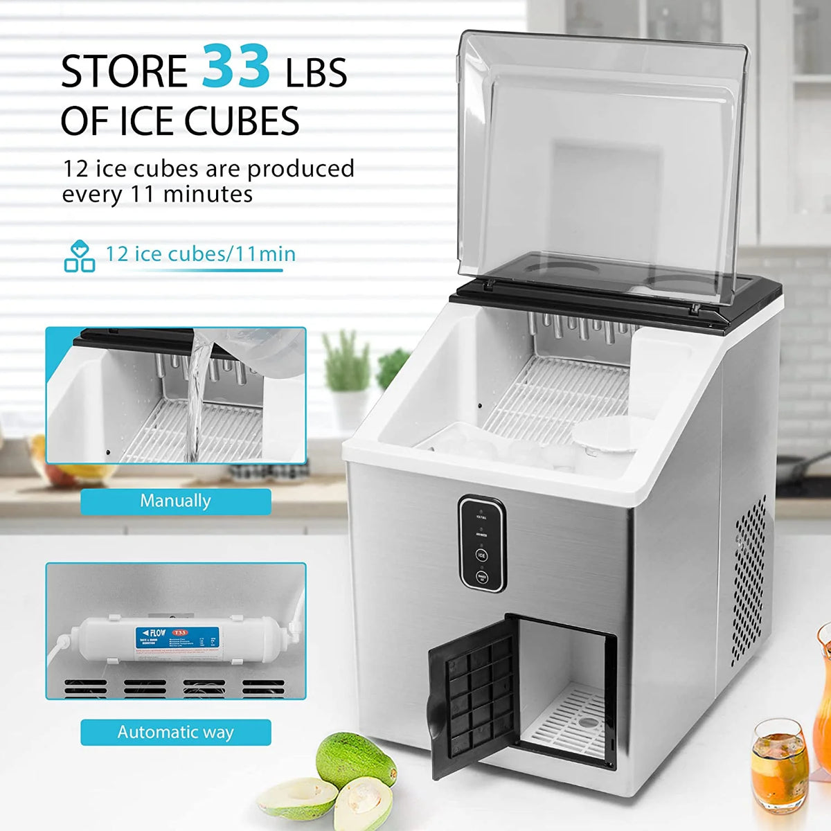 VIVOHOME 2 in 1 Countertop Ice Maker & Ice Shaver Machine, 33lbs/Day