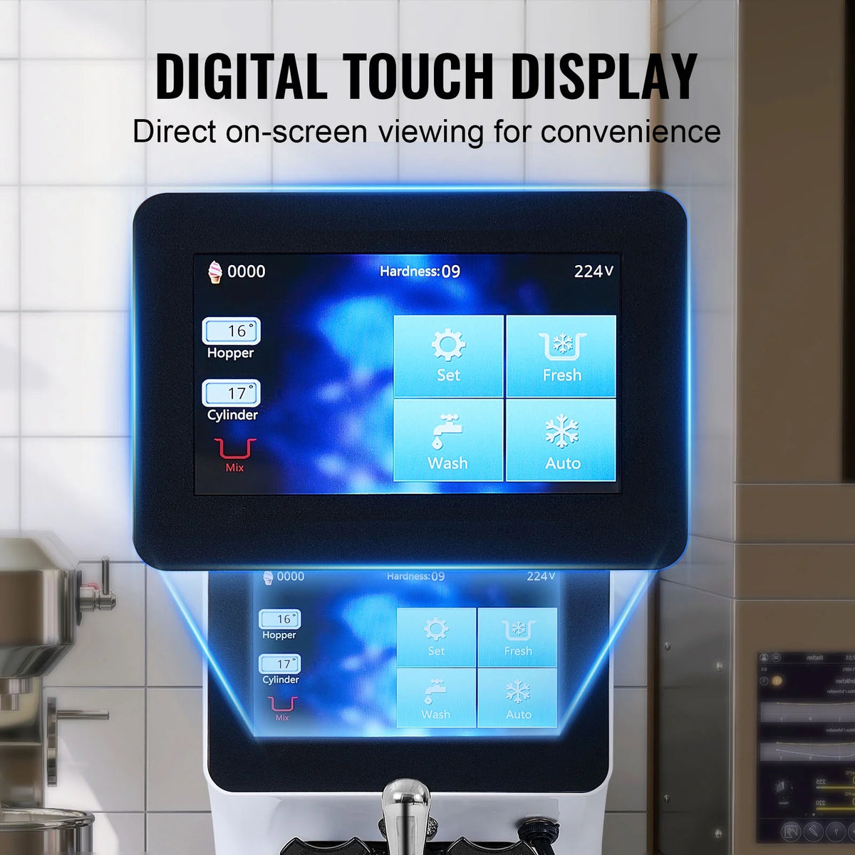 KFFKFF Commercial Ice Cream Machine Output of 10.6 QT/H, 1000W Single Taste Tabletop Soft Serve Ice Cream Device, 4L Reservoir 1.6L Cylinder, Digital Screen Automatic Cleaning Pre-chilling