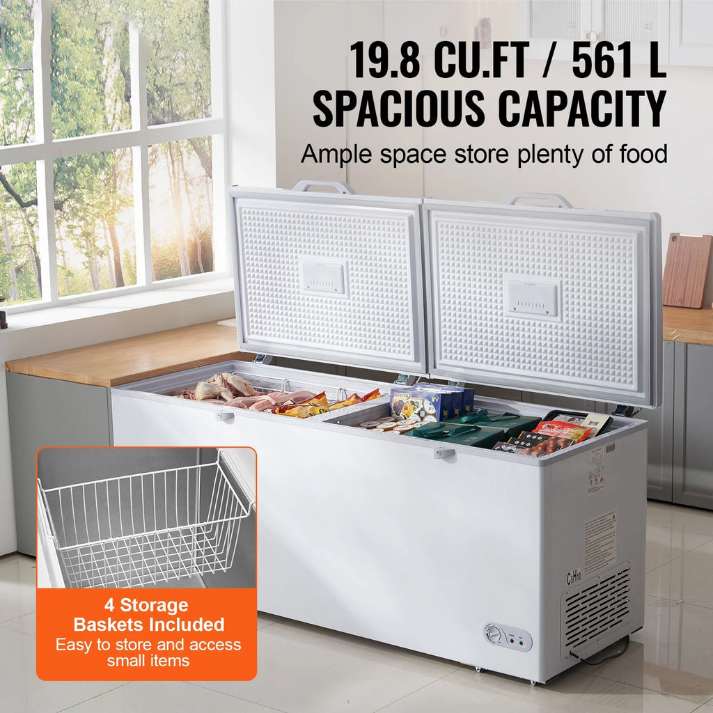 KFFKFF 19.8 Cu.ft / 561 L Small Top-Open Chest Freezer 4 Detachable Baskets, 7-Speed?Temperature Control Removable Storage Basket, Freestanding 6 Wheels