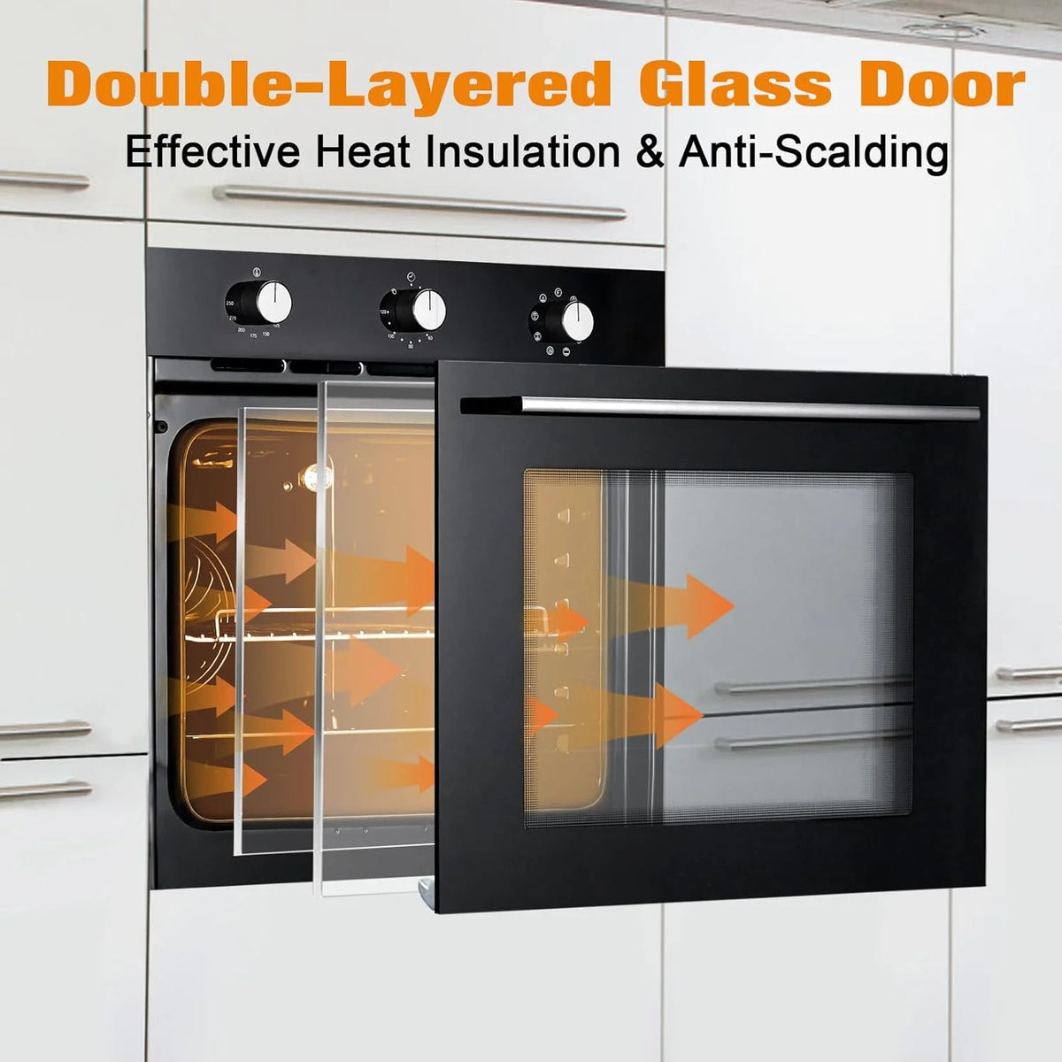 24" Electric Single Wall Oven with 8 Baking Modes 2.5Cu.ft Built-in Electric Convection Oven with Air Frying Function 3D Surround Heating with Double-Layered Glass Door 3000W Silver