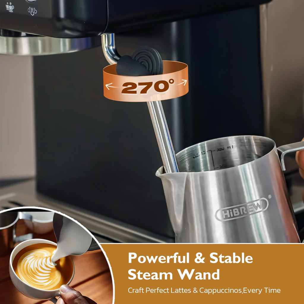 HiBREW 58mm Espresso Machine H10A, 20 Bar Coffee Maker with Milk Frother Steam Wand, Stainless Steel Coffee Machine for Home Use
