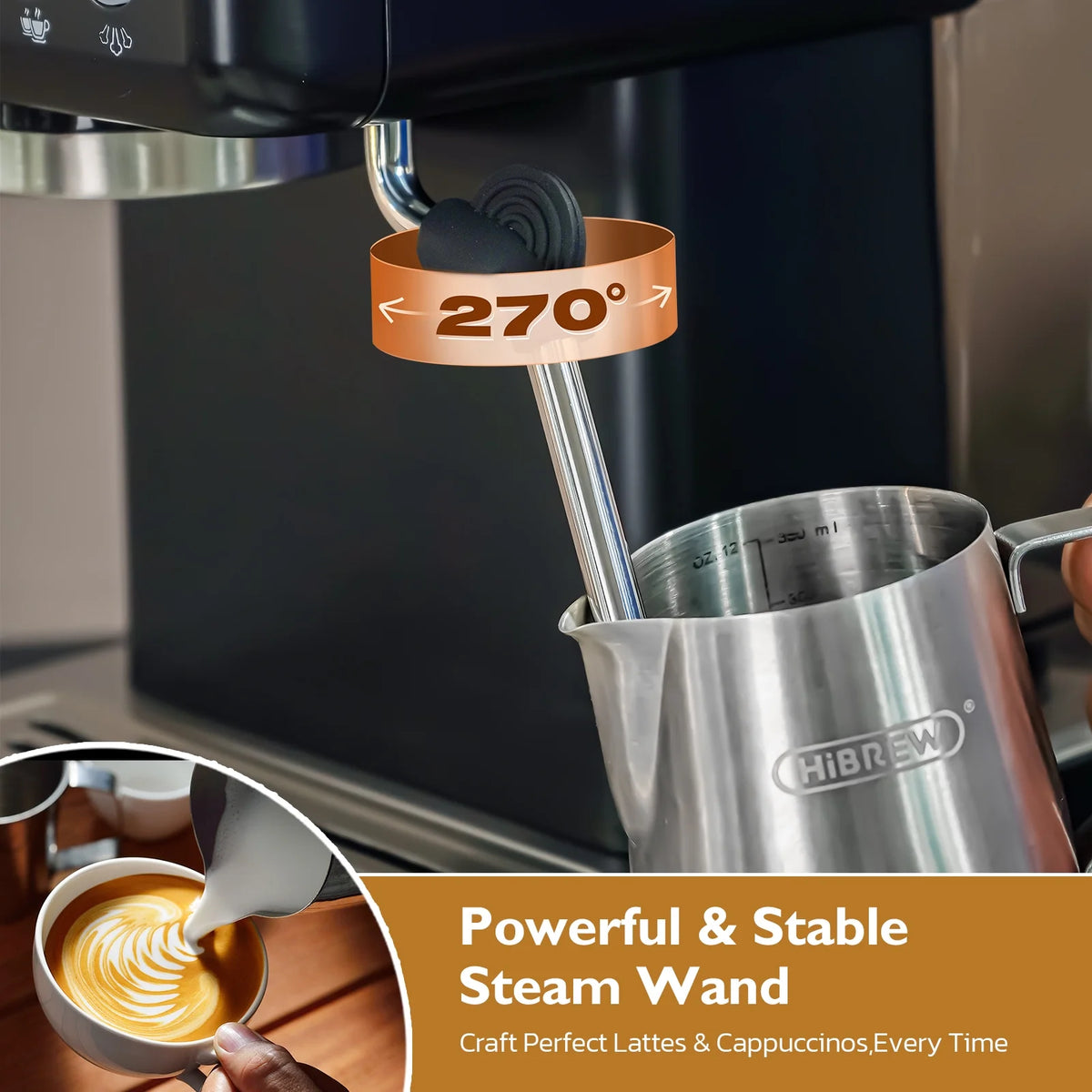 HiBREW 58mm Espresso Machine H10A, 20 Bar Coffee Maker with Milk Frother Steam Wand, Stainless Steel Coffee Machine for Home Use