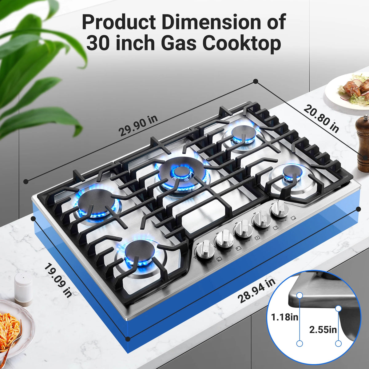 30 Inch Gas Cooktop Sunmaki 5 Burners Gas Stovetop