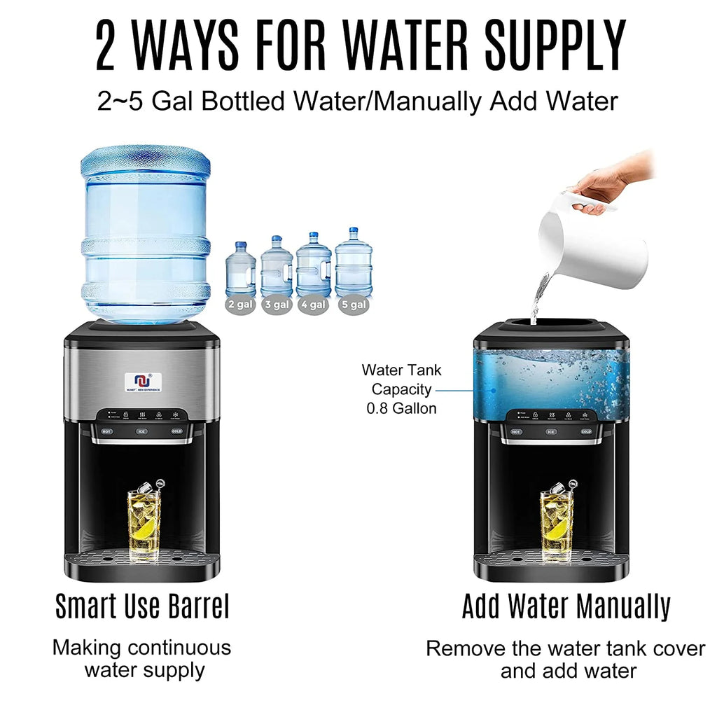 NUNET 3 in 1 Portable Ice Maker + Water Cooler Dispenser 5 Gallon with Child Safety Lock