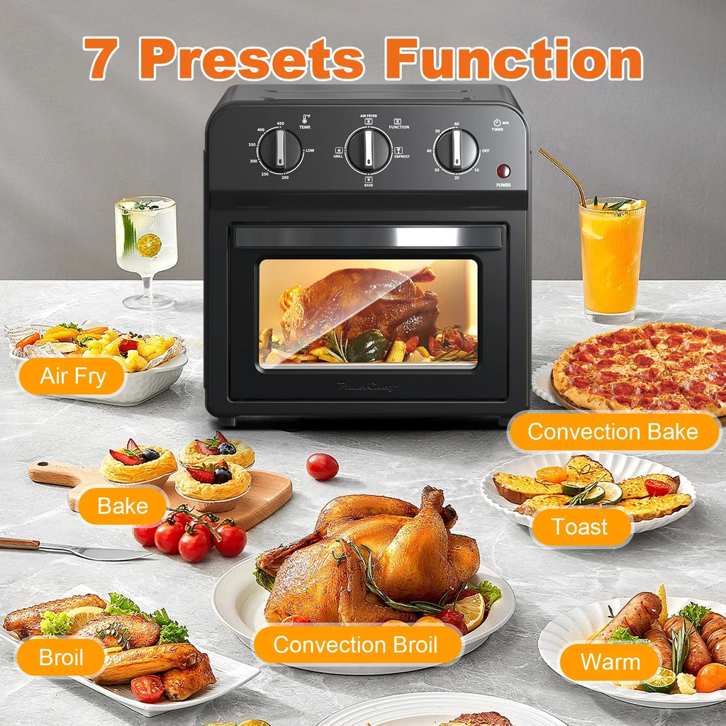 Plum Chef 13QT Air Fryer Toaster Oven Combo, 7-in-1 Multifunctional Countertop Oven with 360�� Hot Air Circulation for Healthy Oil-Free Cooking, Family Size, Stainless Steel, Silver