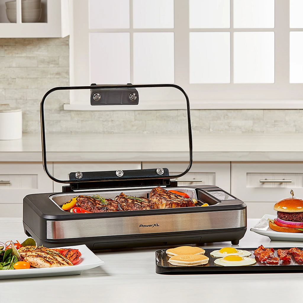 Open Box Power XL Smokeless Grill Elite Plus Indoor Electric Grill with Tempered Glass Lid, Non-Stick, Black