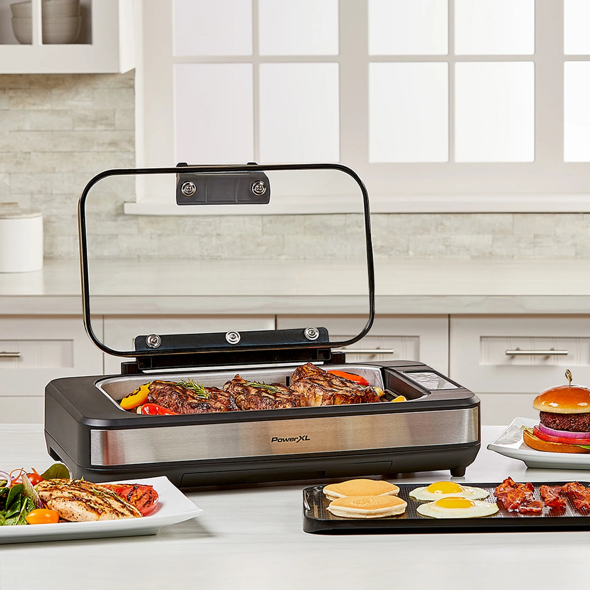 Open Box Power XL Smokeless Grill Elite Plus Indoor Electric Grill with Tempered Glass Lid, Non-Stick, Black