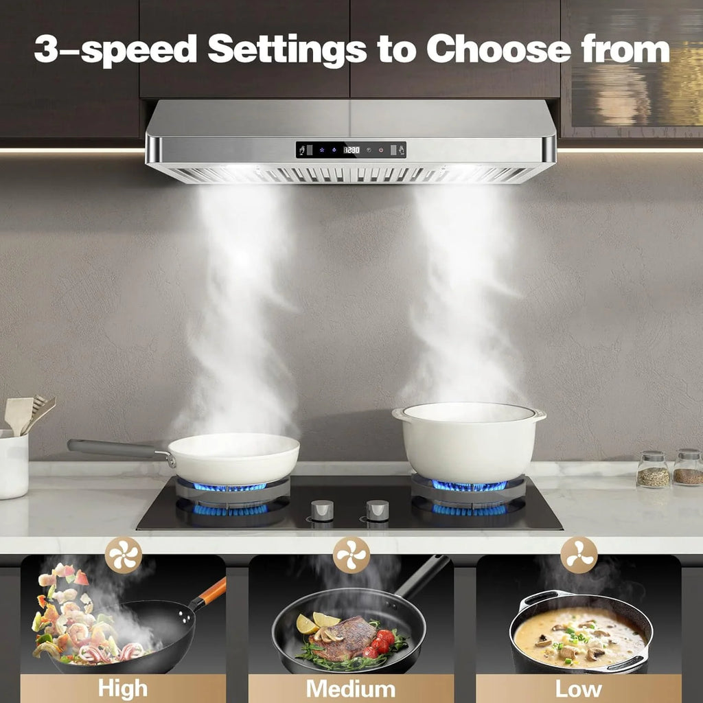 Under Cabinet Range Hood 30 inch,Stainless Steel Ducted/Ductless Range Hood with Touch/Gesture/Remote Control,700CFM & 3-Speed Kitchen Stove Vent Hood,Baffle Filters,3 Air Vents