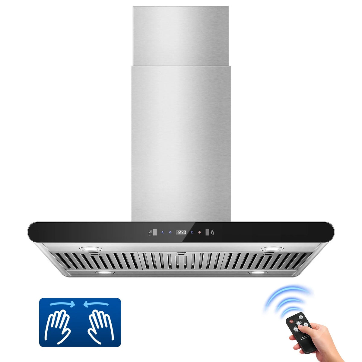 Island Range Hood 36 Inch, 700 CFM kitchen Hood with Dual-Sided Touch/Gesture/Remote Control, Ceiling Mount, Convertible Ducted/Ductless, 3-Speed Fan, 3 Stainless Steel Baffle Filters