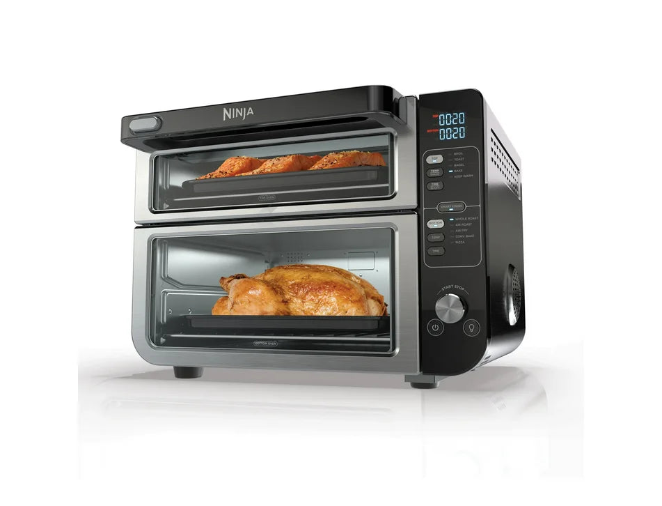 Restored Ninja 10-in-1 Air Fryer, Double Door Toaster Oven with FlexDoor, FlavorSeal & Smart Finish, Rapid Top Convection and Air Fry Bottom, Bake, Toast, Air Fry, Pizza and More, Stainless Steel, DCT400 (Refurbished)