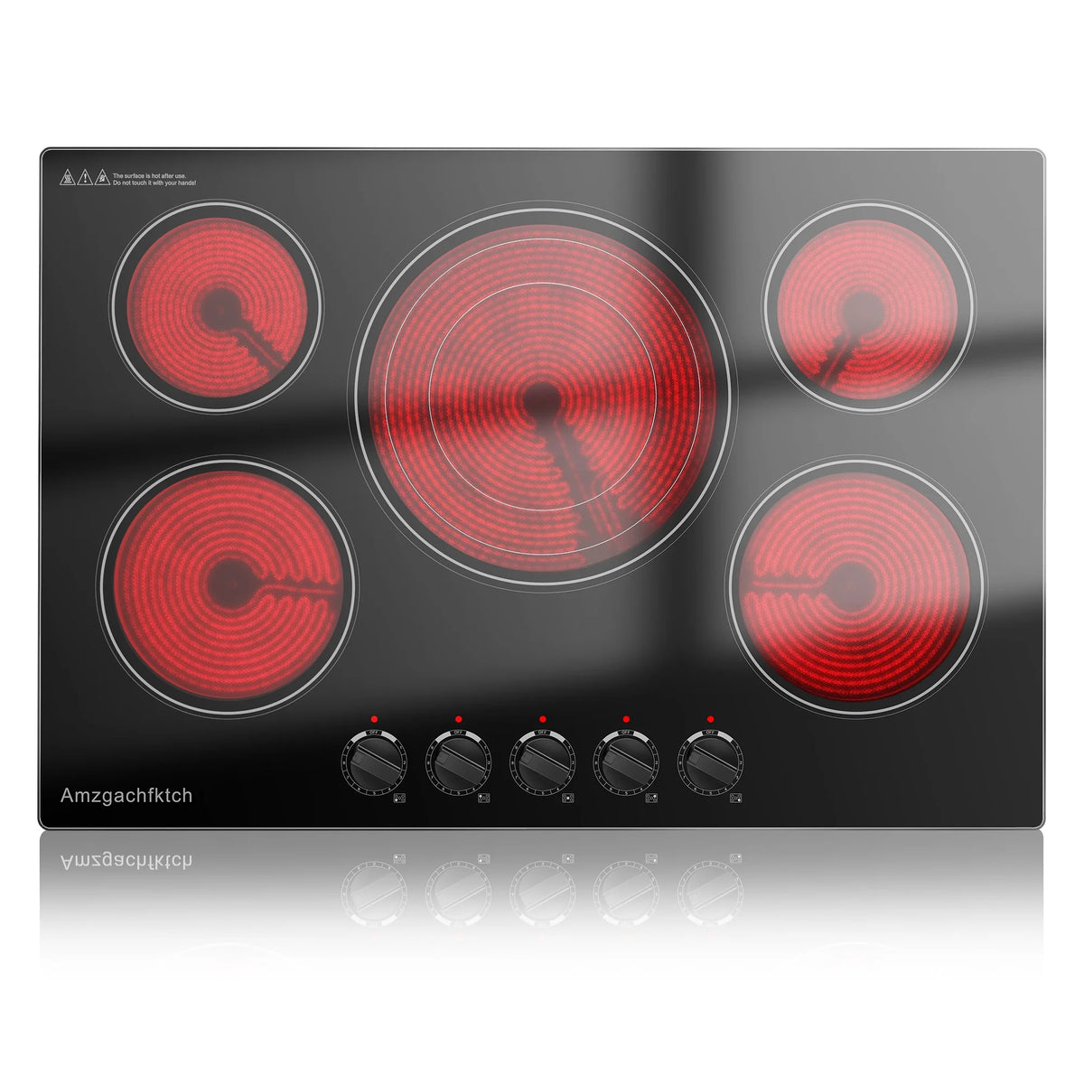 30in 5-Burner Built-In Electric Cooktop 9000W, Knob Control Ceramic Stove Easy Clean, No Radiation Family-Safe