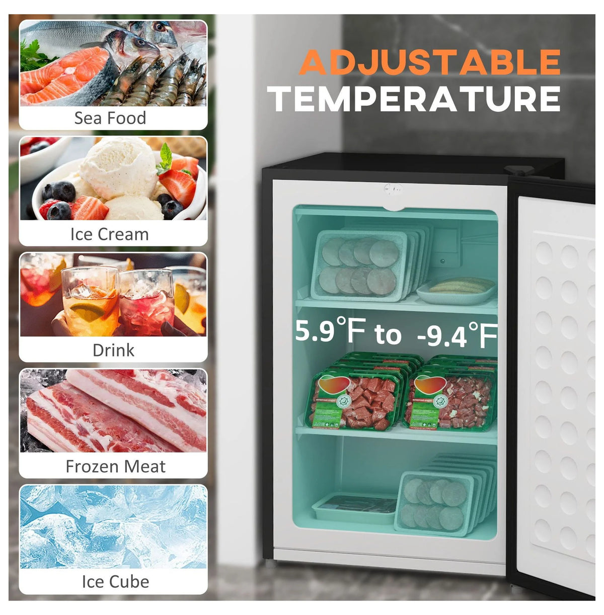 Compact Upright Freezer 3 Cu Ft - Adjustable Thermostat, Reversible Door, Mini Freezer for Apartment, Dorm, Office - Silver