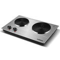 CUSIMAX 1800W Portable Double Burner Hot Plate �?Stainless Steel Countertop Electric Cooktop with Dual Cast Iron Heating Plates, Easy-to-Clean Silver Design, Upgraded Version