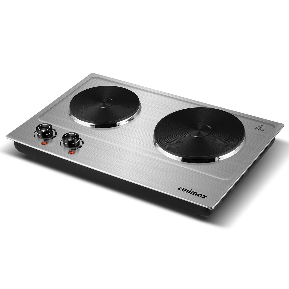 CUSIMAX 1800W Portable Double Burner Hot Plate �?Stainless Steel Countertop Electric Cooktop with Dual Cast Iron Heating Plates, Easy-to-Clean Silver Design, Upgraded Version