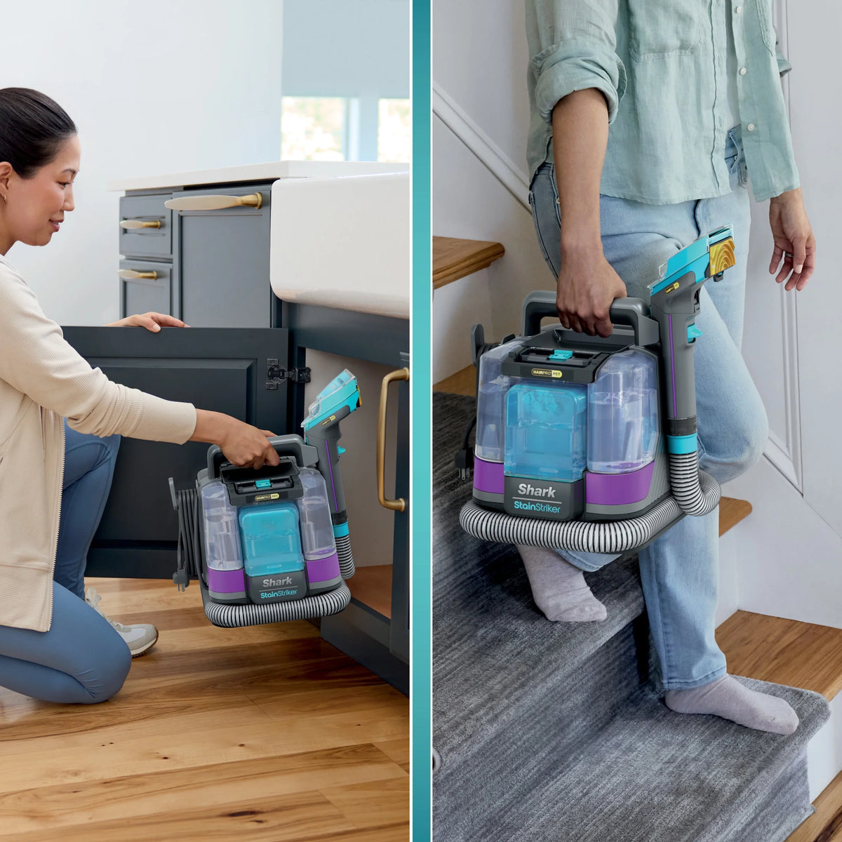 Shark StainStriker HairPro Carpet and Upholstery Cleaner, Portable with 3 Tools, 6oz Deep Clean Pro Formula and 12oz OXY Multiplier Formula, PX250 Dark Silver/Fuchsia