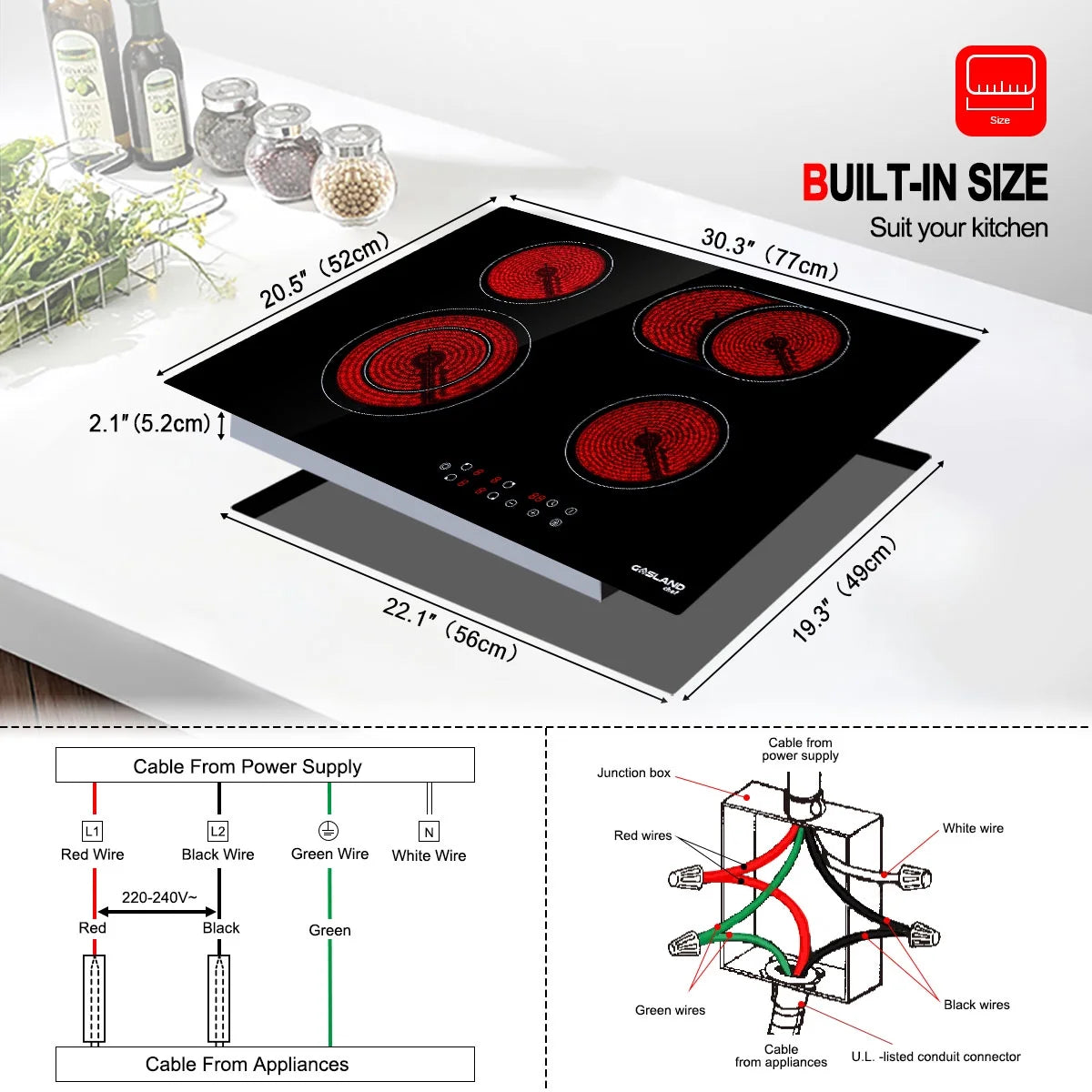 Gasland Chef 30" Built-in Electric Cooktop, 4 Burners Ceramic Glass Electric Cooktop