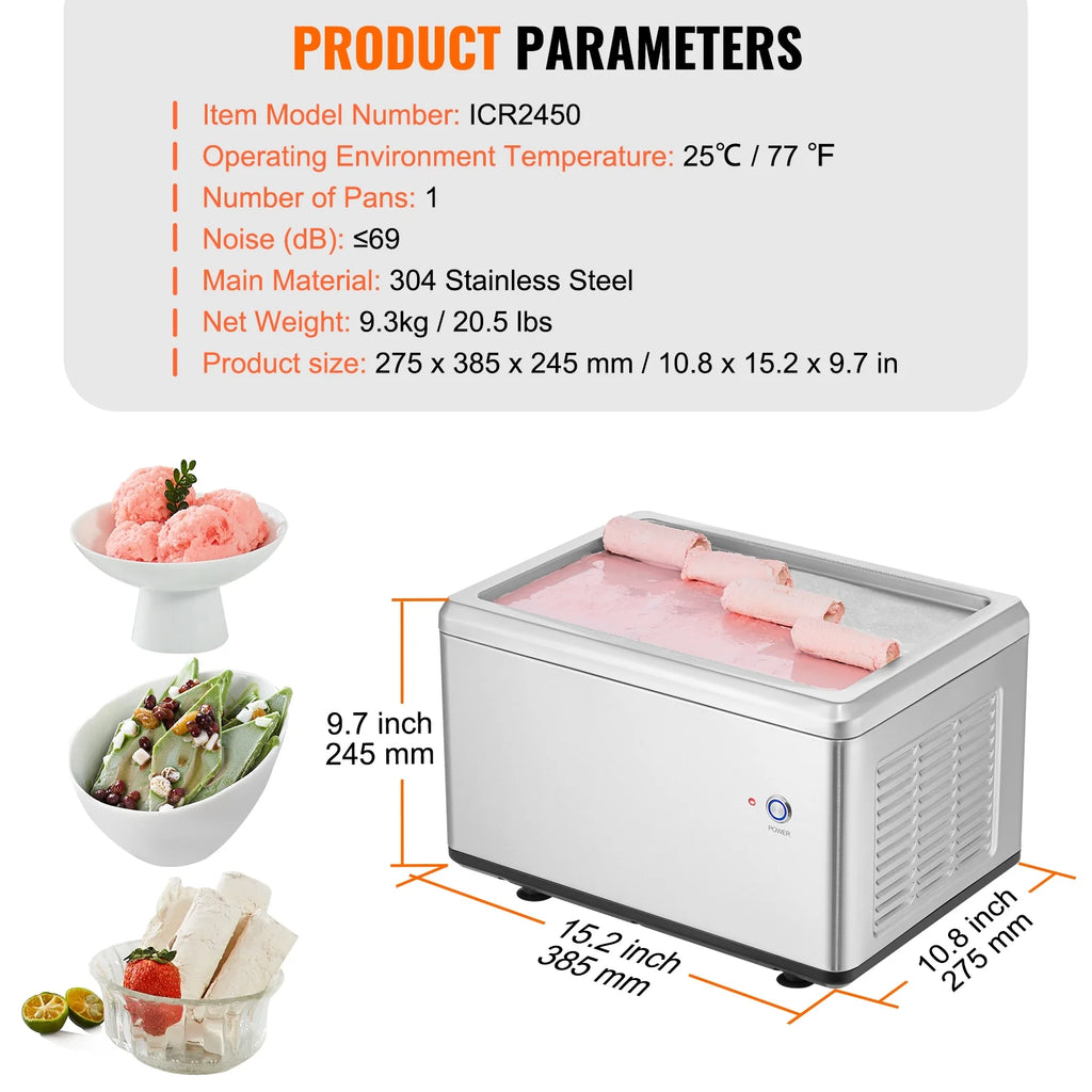 KFFKFF Fried Ice Cream Roll Machine - A Rolled Ice Cream Maker with a 19.3 x 14.9 Inch Pan