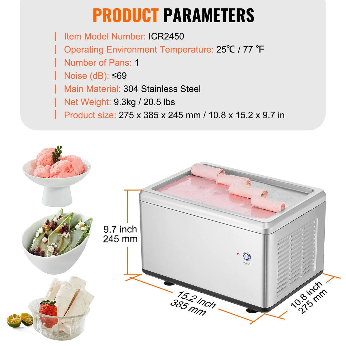 KFFKFF Fried Ice Cream Roll Machine - A Rolled Ice Cream Maker with a 19.3 x 14.9 Inch Pan