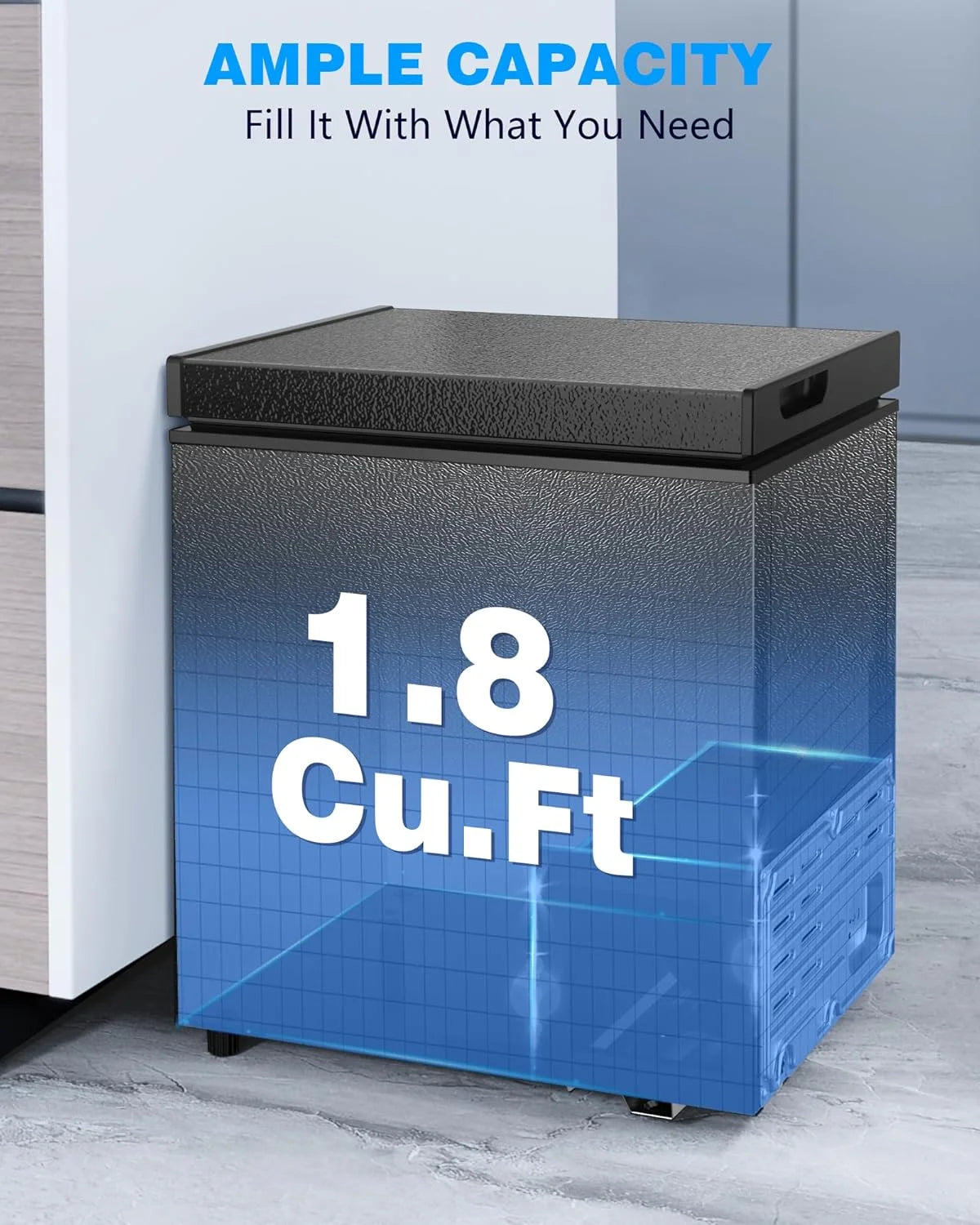 Crzoe 1.8 Cu.Ft Chest Freezer with Removable Basket and Bottom Defrost Water Drain Freestanding Mini Freezer with Adjustable 7 Thermostat for Home/Apartment, Black