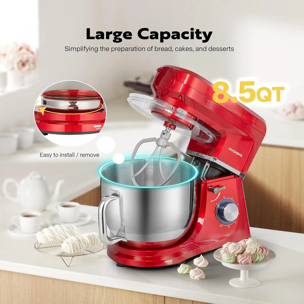SPECSTAR 6 in 1 Multifunctional Stand Mixer with 8.5 Quart Stainless Steel Bowl, 660W 10 Speed Tilt-Head, Silver