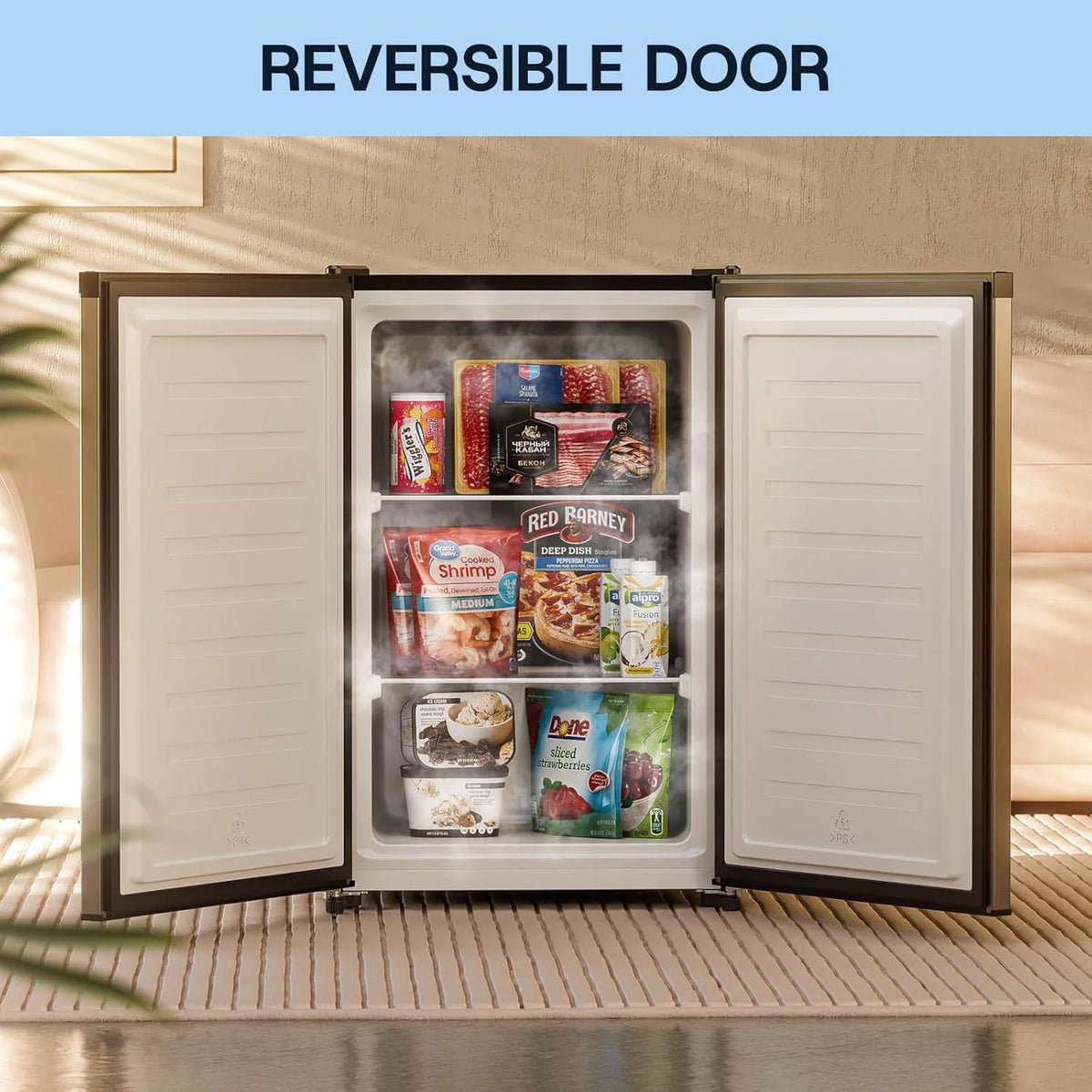 Upstreman 3.0 Cu.ft Compact Upright Freezer, Freestanding Mini Freezer Stainless Steel Single Door Stand Up Freezer with Reversible Door, UP30 White