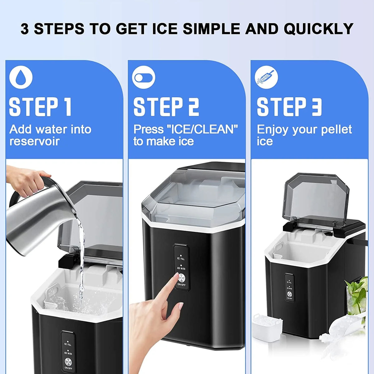 KISSAIR Nugget Ice Maker Countertop with Soft Chewable Pellet Ice, Portable Ice Machine with Handle, 35lbs/24H, Grey