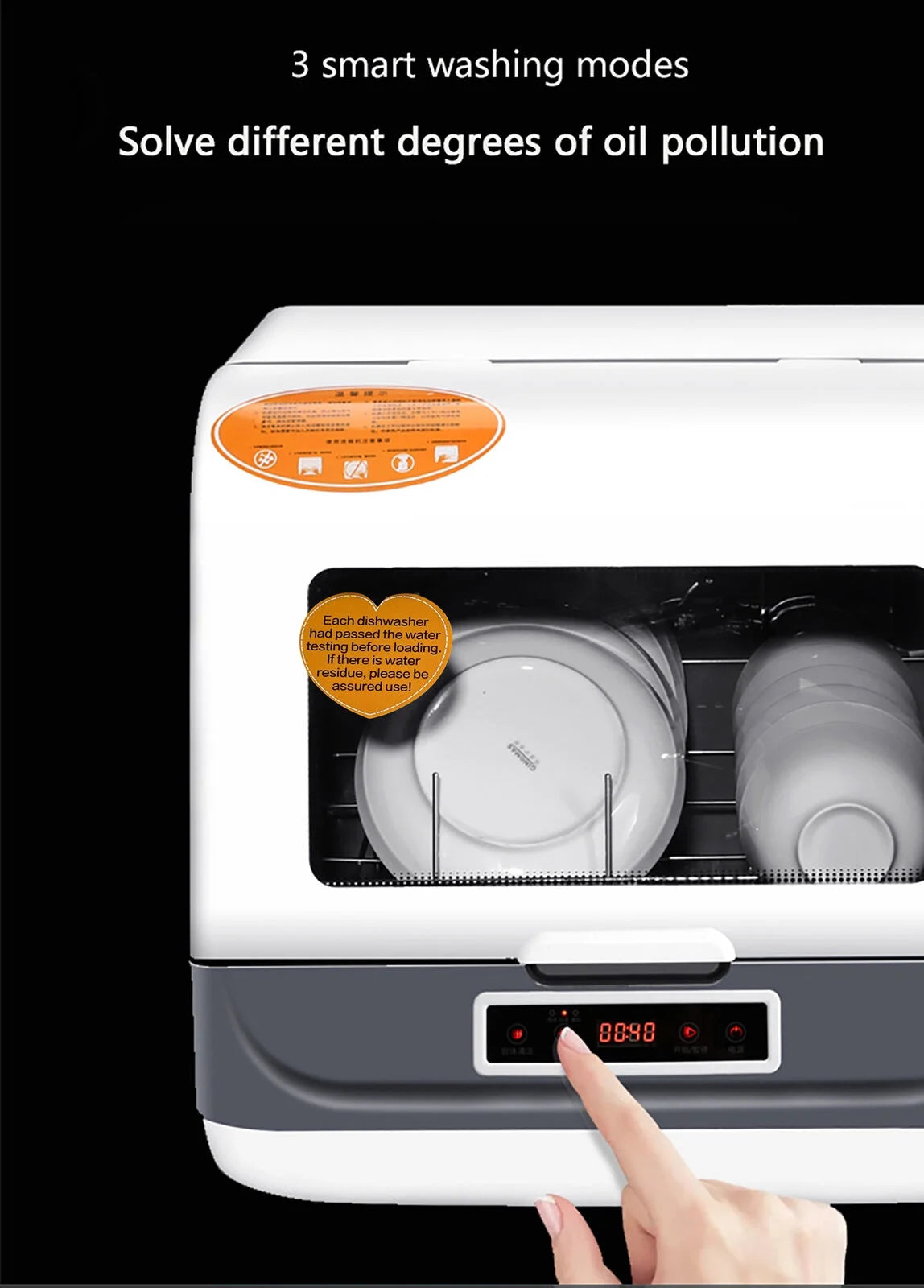 Fichiouy Portable Countertop Dishwasher 3 Programmes with LED Display&Water Pipe Air Dry Function White